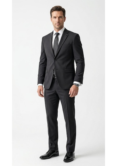 Tk 6893erkek Klasik 2 Li Takım Elbise 2 Düğmeli Slim Fit Esnek Kumaş Çift Yırtmaçlı 7 Drop Siyah