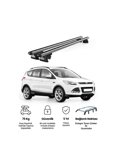 Venüs Ford Kuga 2012-2019 Uyumlu Gri Ara Atkı Port Bagaj Tavan Barı