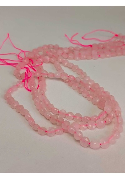 Pembe Kuvars Taşı Yassı Faset Kesim Dizi 6x4mm