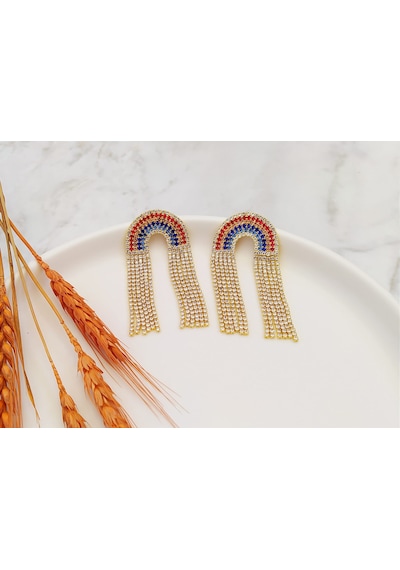Evakitapvesanat Gökkuşağı Sallantılı Gold Küpe Altın