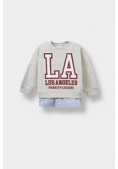 Defacto Kız Bebek Bisiklet Yaka Baskılı İçi Yumuşak Tüylü Sweatshirt F3751a525augr400 Gri