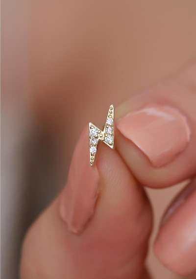 14 Ayar Altın Taşlı Şimşek Tragus Piercing Sarı