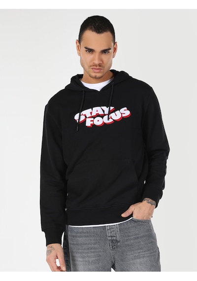 Colin's Regular Fit Kapüşonlu Yazı Baskılı Siyah Erkek Sweatshirt CL1061698_Q1.V1_BLK