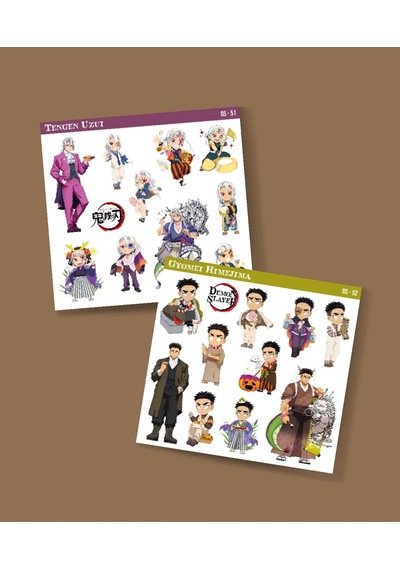 Tengen Uzui-demon Slayer Gyomei Himejima -parlak Kağıt 2 Li Set Anime Sticker Çıkartma-kimetsu No Yaiba Beyaz