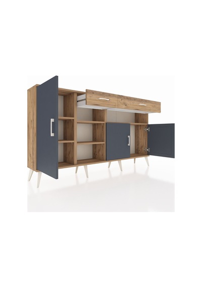 Arges Konsol 5 Raflı 2 Çekmeceli 3 Kapaklı 176x30x99 Çam-antrasit/çam Antrasıt/atlas Çam - Atlas Çam