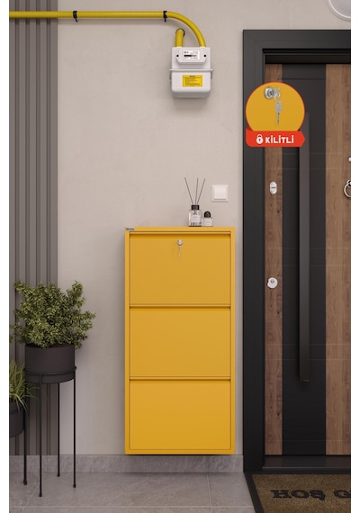 Ceha Kilitli 3'lü Metal Ayakkabılık - Hardal Sarısı/Mustard K.AYK-3/M1963/KL