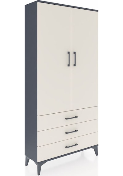 Arges Dolap Tek Raflı 3 Çekmeceli Tek Askılı 88x30x182 Antrasit-aytaşı Antrasit