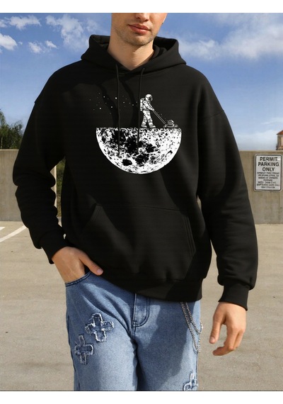 Startmore Startmoreastronotlar Gezegeni Temizliyor Baskılı Erkekler Kapüşonlular Hip Hop Polar Hoodie Moda Bisik Siyah