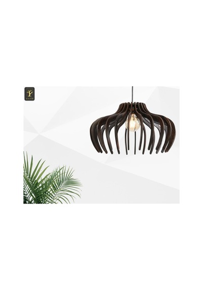 55 Cm Rustik Retro Sarkıt Ahşap Büyük Vintage Salon Mutfak Avizesi Siyah