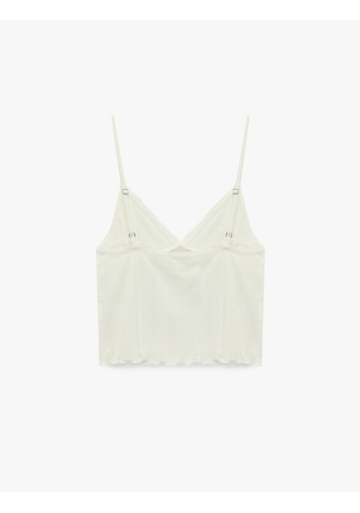 Koton Pamuklu V Yaka Rahat Kesim Askılı Pijama Üstü Ekru 7wlk90011mk