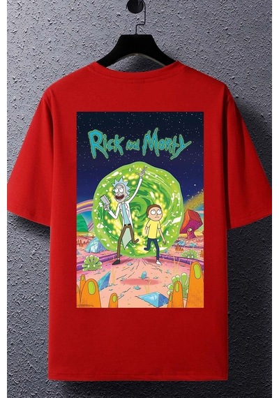Flood Of Style Unisex Rick And Morty Baskılı T-shirt Kırmızı