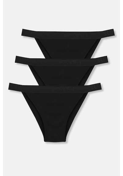 Suwen 3lü Pamuklu Lastikli Normal Bel Slip Külot St0045601361 Siyah / Siyah / Siyah