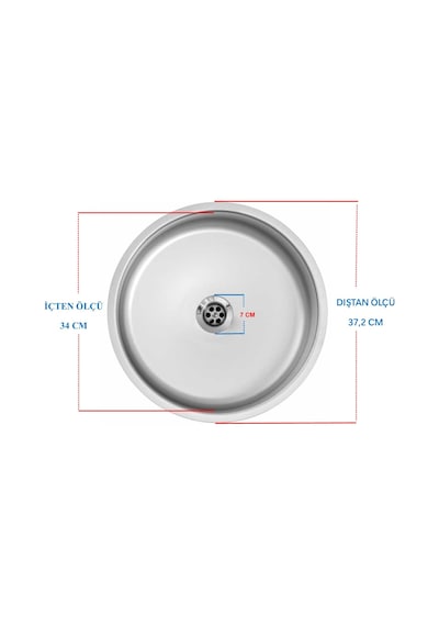 Ege Lux Q34 Yuvarlak Tezgah Altı Eviye + 430 Kalite Düz Küçük Kafa Sifon Set