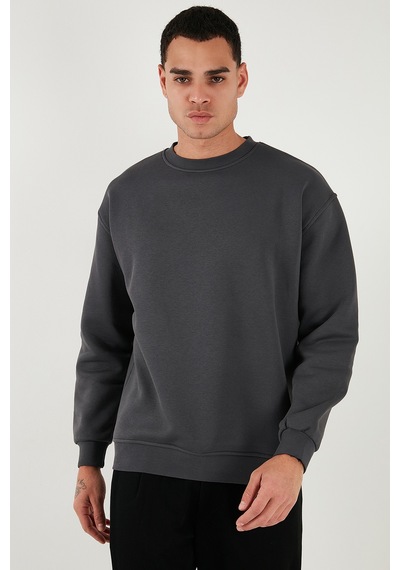 Buratti Regular Fit Bisiklet Yaka Pamuklu Içi Tüylü Yumuşak Şardonlu Erkek Sweat 5905255 Antrasit