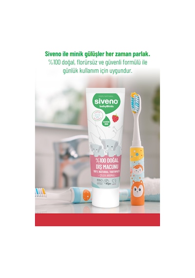 Siveno %100 Doğal Diş Macunu Bebek Ve Çocuk İçin Çilekli Aromalı Florürsüz 50 Ml