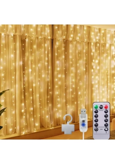 200 Led'li 2x2 Metre Animasyonlu Perde Led Işık - Günışığı Sarı