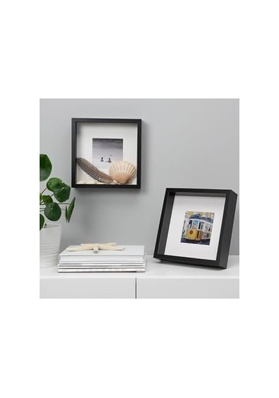 Ikea Sannahed 25x25 Cm Siyah Derin Kutu Çerçeve, Ahşap Fotoğraf Resim Çerçevesi Açık Bej