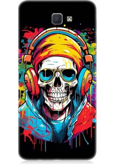 Samsung Galaxy J7 Prime Uyumlu Müzik Dinleyen Kurukafa Desenli Silikon Kılıf