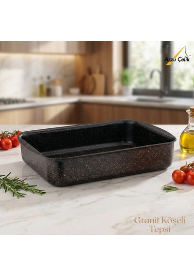30x35 Cm Granit Köşeli Tepsi - Siyah Siyah