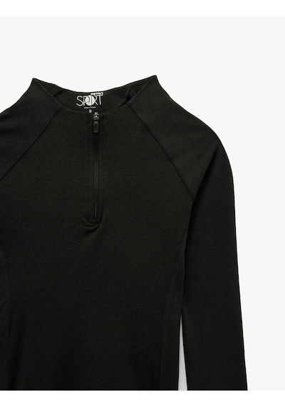 Koton Dik Yaka Yarım Fermuarlı Slim Fit İnterlok Spor Sweatshirt Koyu Gri Melanj 6wak10050nk Gri Melanj