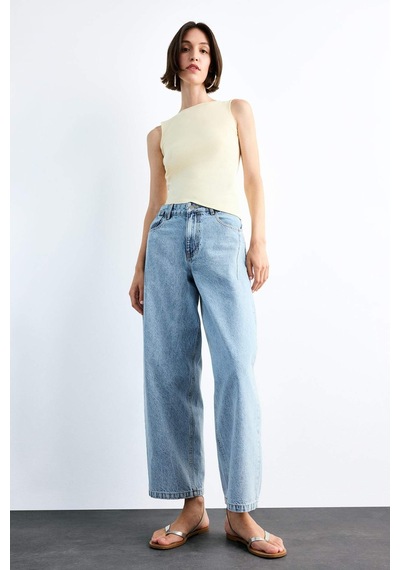 Defacto Wide Baggy Fit Yıkamalı Jean Pantolon F7501ax25smnm85 Indigo