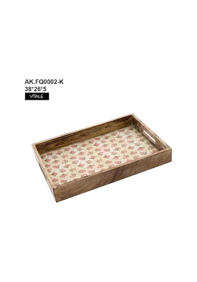 Vitale Şiva Çiçek Desenli Dekoratif Tepsi Krem Ak.fq0002-k