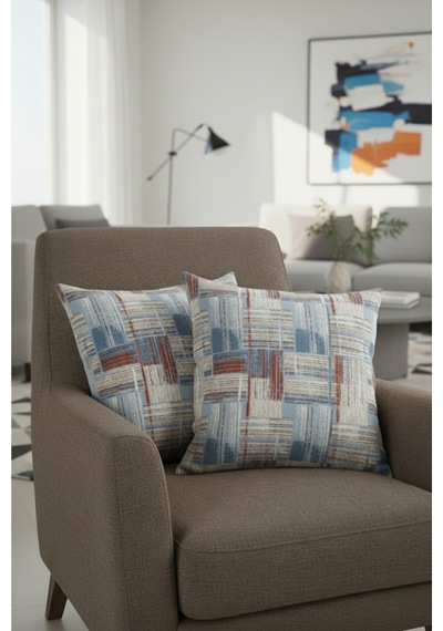 Chevron Bohem Dekoratif Punch Yastık Kırlent Kılıfı 2 Adet 45x45 Etnik Mavi 45 x 45