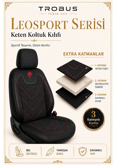 Mitsubishi Space Star 2013-2018 Uyumlu Leosport Serisi Siyah Kırmızı Oto Koltuk Kılıfı