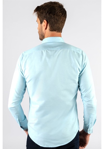 Tudors Slim Fit Dar Kesim Uzun Kol Erkek Gömlek-23454 Turkuaz