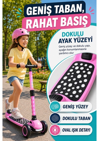 Pembe Speedx Wx-817 Rgb Işıklı Müzikli Çocuk Scooter Ayarlanabilir Alüminyum T-bar Tekerlekli Frenli