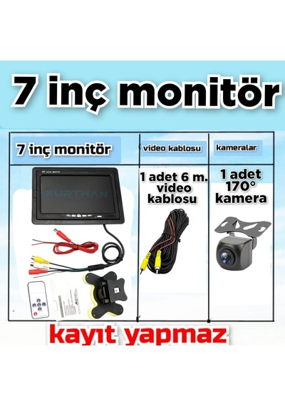 1 Adet 170 Derece Balık Gözü Kamera Ve 7'' Ekran Kayıt Yapmaz 12v