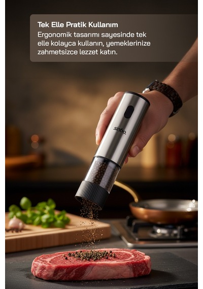 Sinbo Shb-7521 Otomatik Tuz Ve Karabiber Öğütücü Seti Standlı Type-c Şarjlı Ayarlanabilir Öğütme Inox