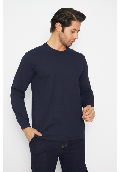 Mervem Uzun Kol Sıfır Yaka Sweatshirt Lacivert