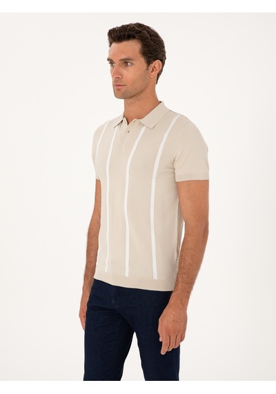 Bej Slim Fit Polo Yaka Triko T-shirt