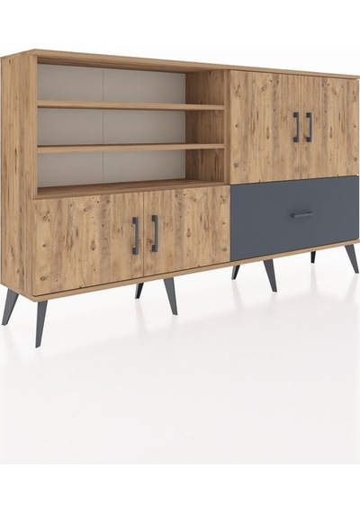 Arges Konsol 5 Raflı Tek Çekmeceli 4 Kapaklı 176x30x99 Çam-çam/an Çam-çam/antrasit Arges Konsol 5 Raflı Tek Çekmeceli 4 Kapaklı 176x30x99 Çam-çam/an Çam-çam/antrasit