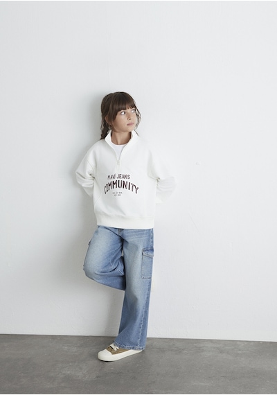 Mavi - Baskılı Yarı Fermuarlı Ekru Sweatshirt 7s10130-70057 Ekru