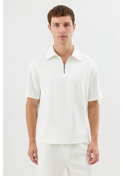 Antioch Polo Yaka Basic T-shirt Ekru