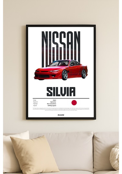 Nissan Silvia Araba Siyah Ahşap Çerçeveli Poster, Dekoratif Duvar Tablosu