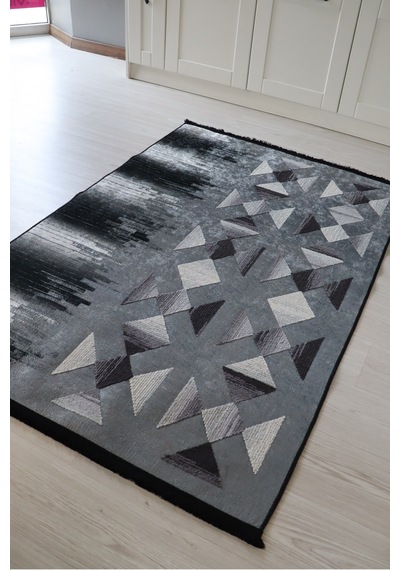 Arte Gri Nakışlı Kilim Dekoratif Salon Halısı Makinada Yıkanabili