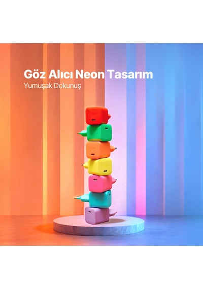Ttec Smartcharger Gan 45W Avs PD Seyahat Hızlı Şarj Aleti + USB-C - USB-C 3A 120 CM Kablo Neon Turuncu