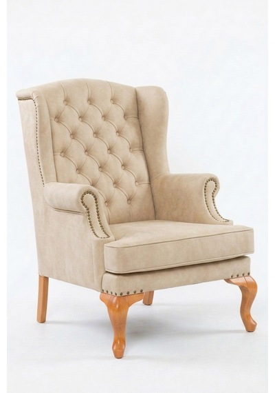 Crown Chester Klasik Ahşap Berjer Natural