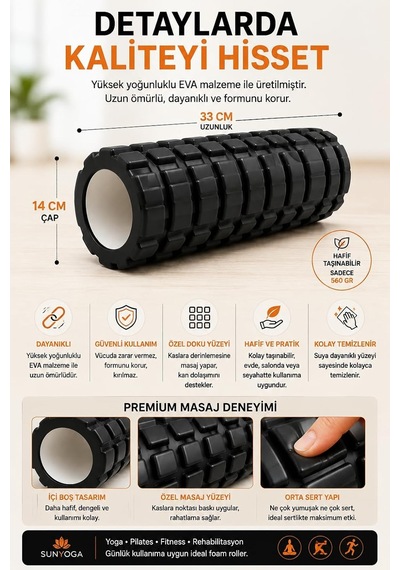 Foam Roller Yüksek Yoğunluklu Orta Sert Masaj Rulosu Eva Kas Gevşetici Yoga Pilates Fitness Çok Renkli