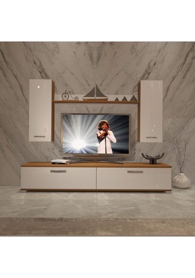 Decoraktiv Eko 5d Slm Std Tv Ünitesi Tv Sehpası - Ceviz Beyaz Ahşap - Beyaz