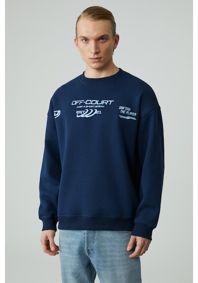 Grımelange CASSY Erkek Organik Pamuklu Yumuşacık Baskı Detaylı Lacivert Sweatshirt