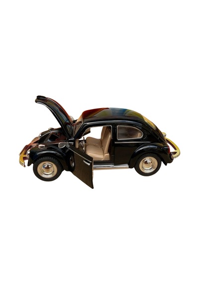 Nostaljik Beetle Vosvos Oyuncak Araba - 17cm Büyük Boy - Sesli Işıklı Ve Sürtmeli - Siyah Model Çok Renkli