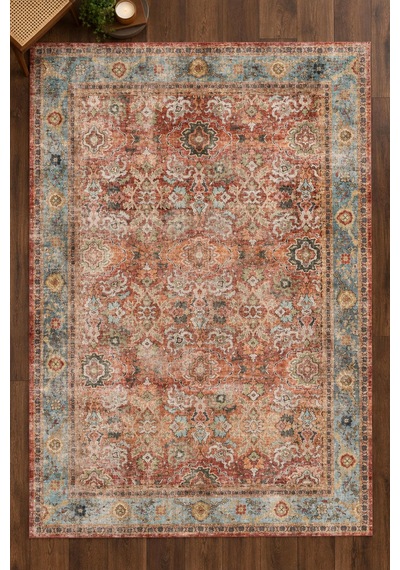 Artloop İstanbul Kiremit Mavi Oryantal Vintage Desenli Dokuma Tabanlı Şönil Halı Al 645 Kiremit - Mavi