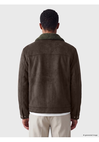 LC Waikiki Lc Waıkıkı Haki Regular Fit Kürk Yaka Süet Erkek Mont