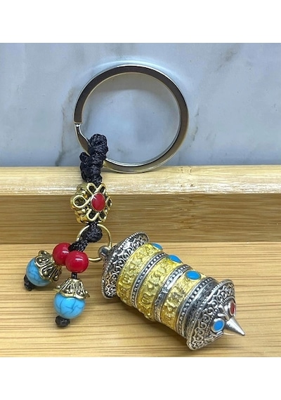 Metal Tibet Dua Çarkı Anahtarlık Alk4462 Altın - Gümüş
