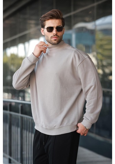 Madmext Boyalı Gri Yarım Balıkçı Yaka Erkek Basic Sweatshirt E7158 Gri