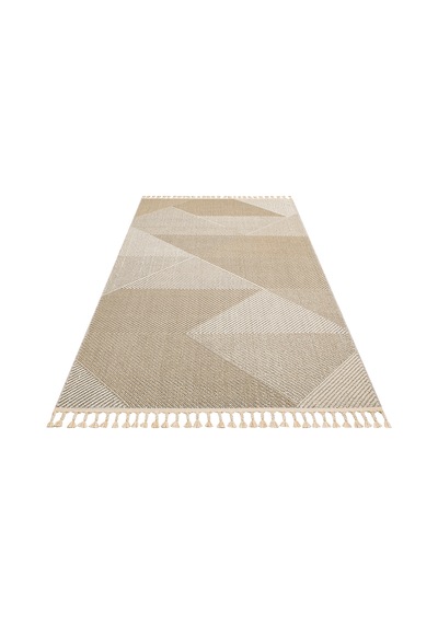 Loft Lf08 Geometrik Desenli Bej Modern Salon Halısı Hav Toz Vermez